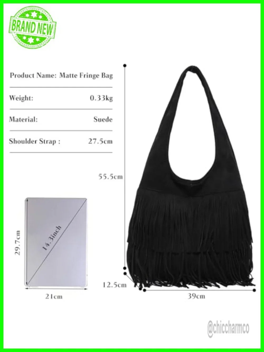 Vintage Fringe Hobo Bag Tassel Shoulder Bag Suede Hippie Western Purse Large